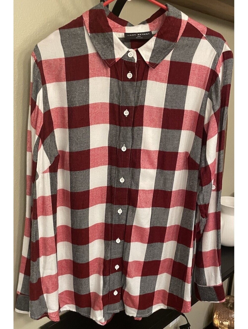 Lane Bryant Relaxed Button-Front Red Plaid Boyfriend Shirt Sz 18-20